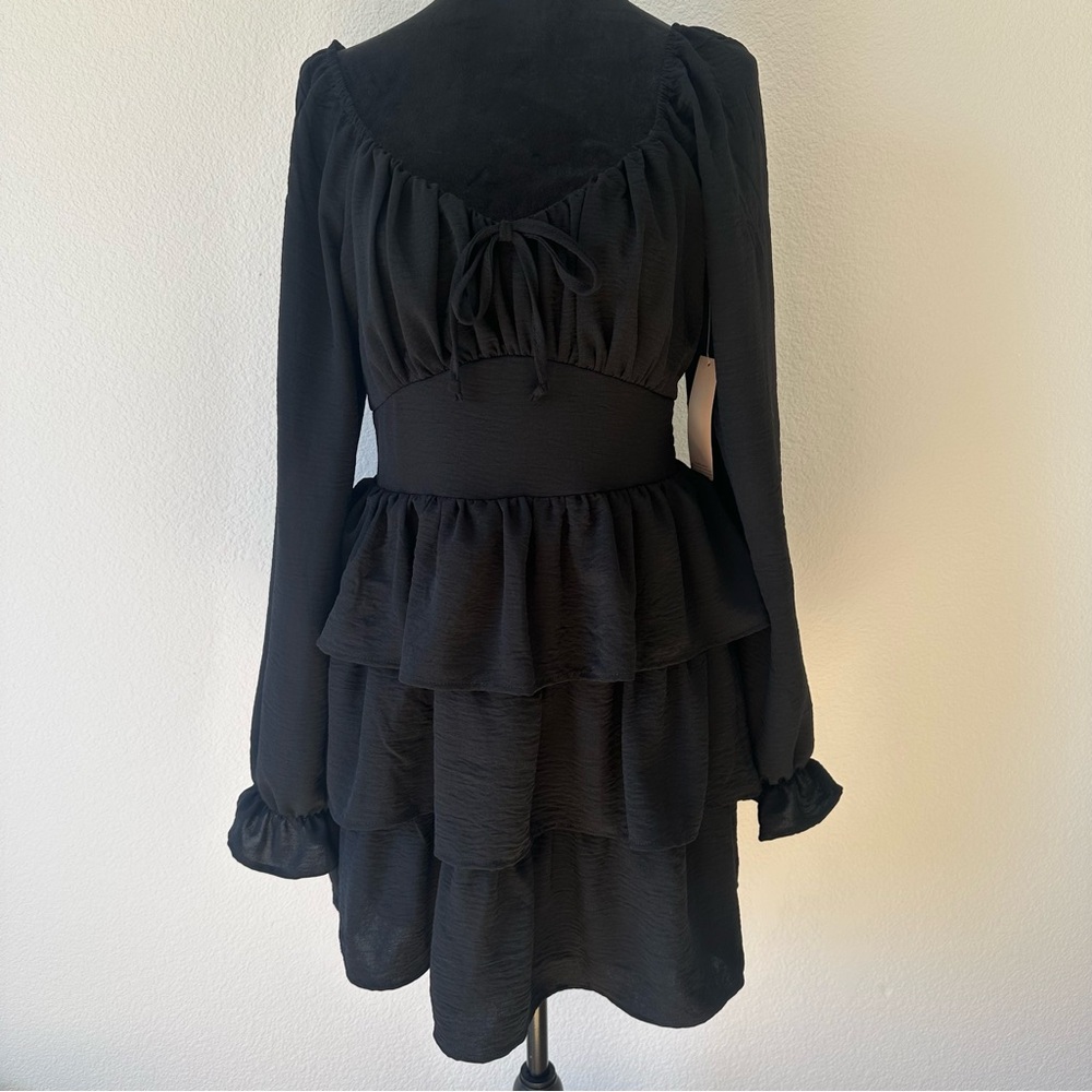 Inspired Hearts Black Dress Large Ruffle